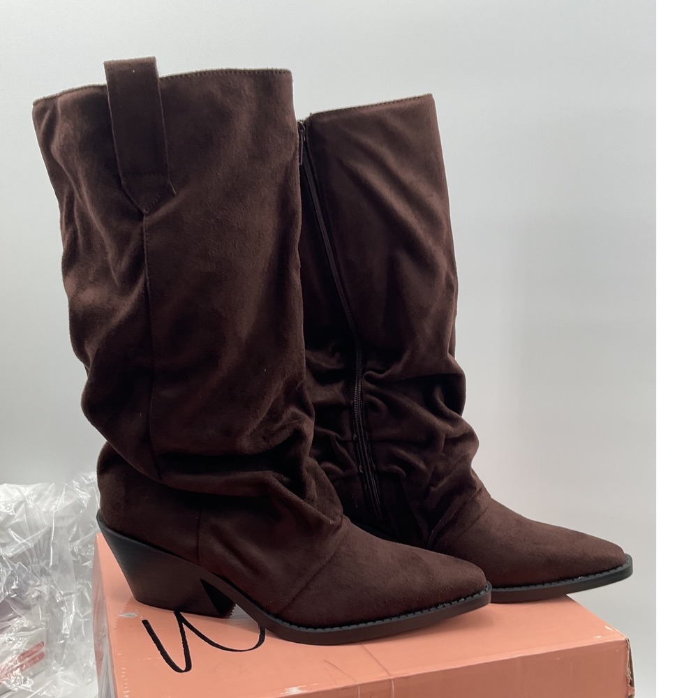 Wild Pair Luhzf Dark Brown Faux Suede Slouchy Western Boots Pointed Toe Size 9M
